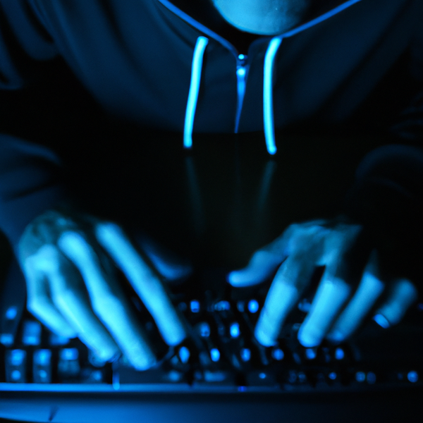 A hacker is seated in front of a computer fingers poised over the keyboard They are ready to break into a system and gain access to sensitive information 6466041